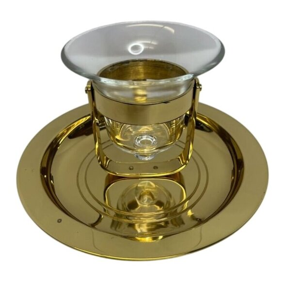 Polished Brass Chamberstick Candle Holder Wall Sconce with Glass Hurricane Shade - Picture 2 of 7